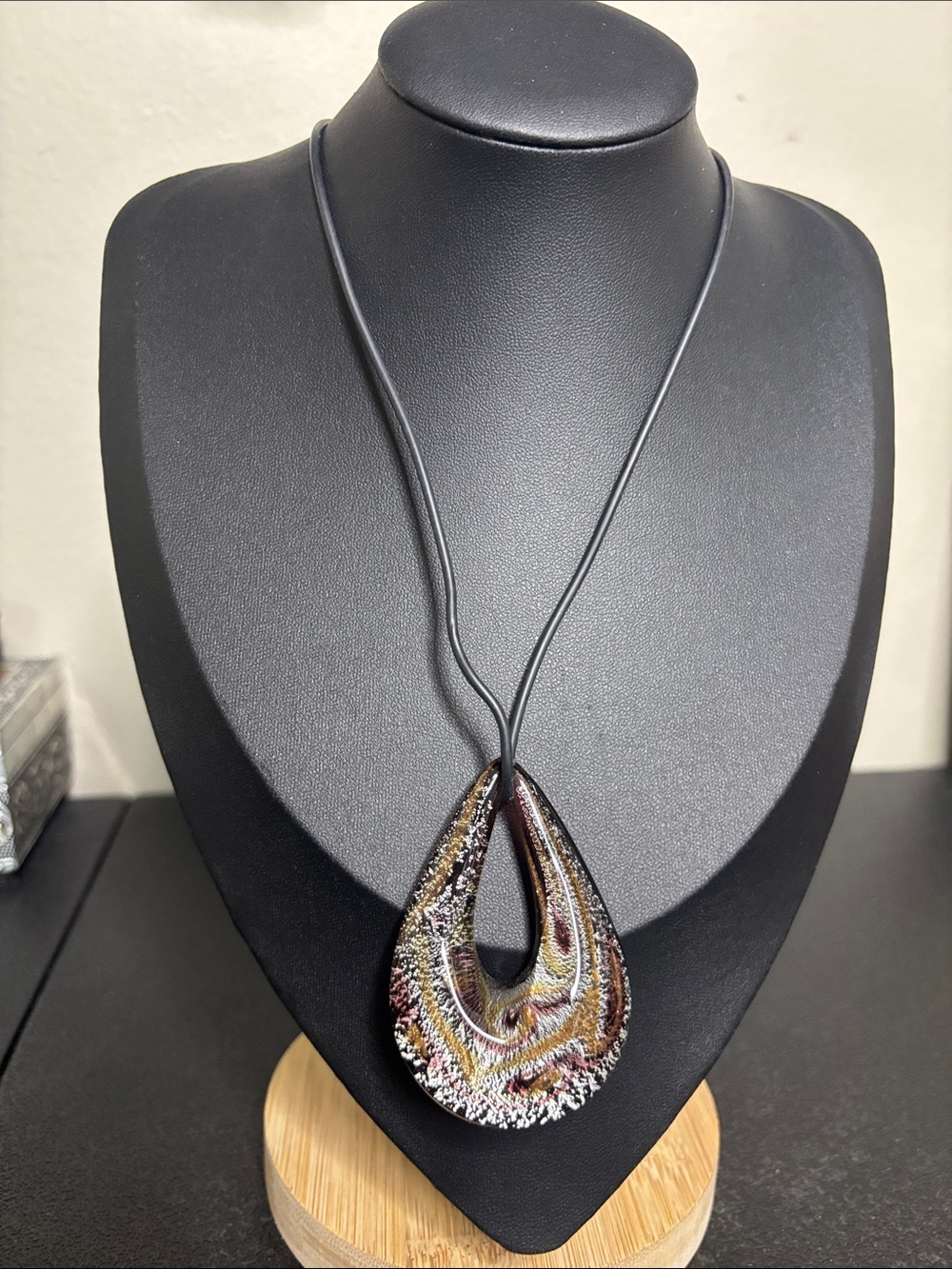 Handblown Dichroic Glass Teardrop Pendant Necklace - Multicolor